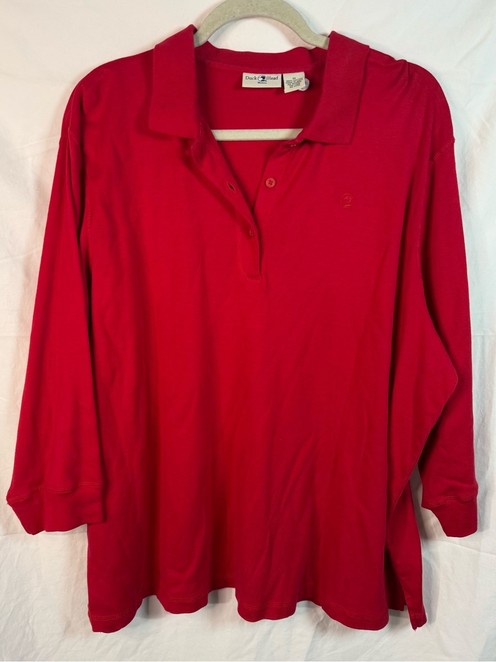 Duck‎ Head Women Red Long Sleeve Polo Shirt Cotton Size 3X Classic Logo